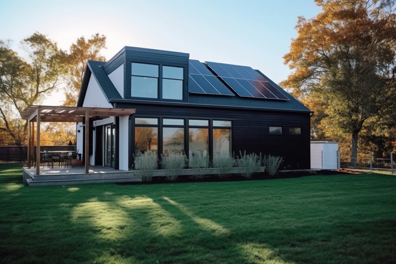 Solar energy system on a black modern farmhouse